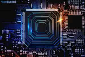 Free photo smart microchip background on a motherboard closeup technology