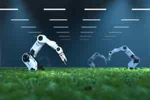 Бесплатное фото Концепция умных роботов-фермеров-роботов-фермеров сельскохозяйственные технологии автоматизация ферм