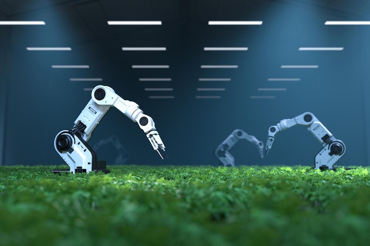 Free Photo smart robotic farmers concept robot farmers agriculture technology farm automation