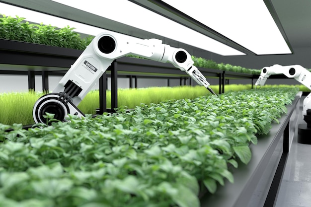 Free photo smart robotic farmers concept robot farmers agriculture technology farm automation