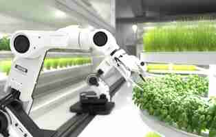無料写真 スマートロボット農家のコンセプトロボット農家農業技術農場の自動化