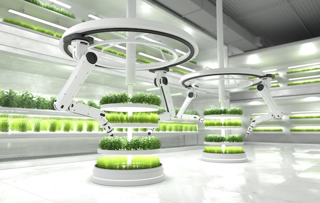 Smart robotic farmers concept, robot farmers, Agriculture technology, Farm Automation