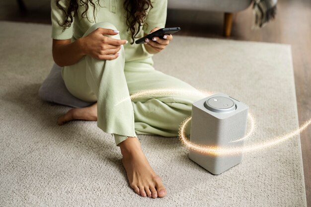 Smart speaker being used indoors