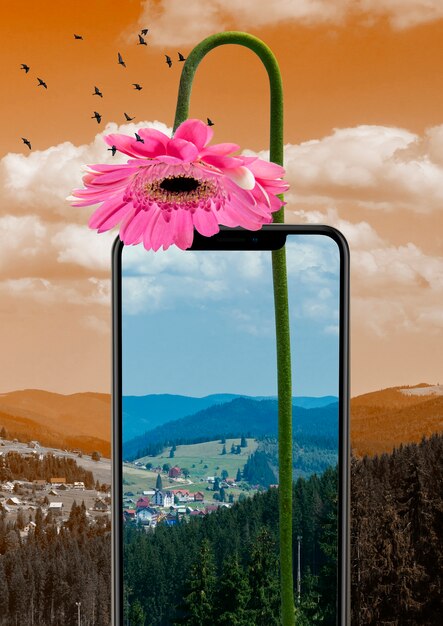 Smartphone in nature concept