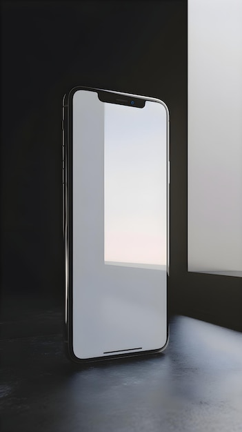 黒い背景の空白画面のスマートフォン 3Dレンダリングのモックアップ