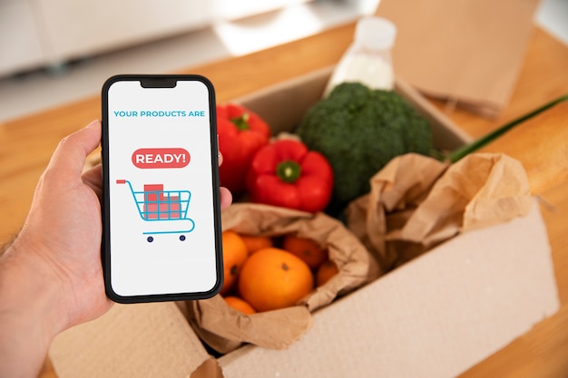 Smartphone with groceries delivery application