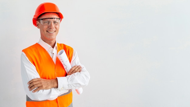 Smiley architect with white background