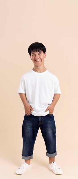 Smiley asian man with dwarfism posing