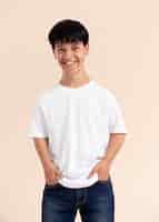 Free photo smiley asian man with dwarfism posing