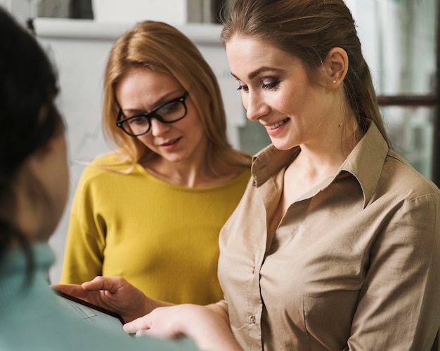 Smiley businesswomen during a meeting