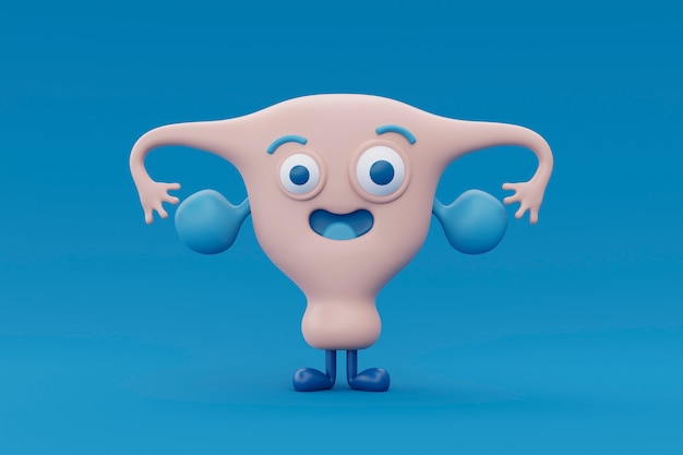 Smiley cartoon ovary with blue background