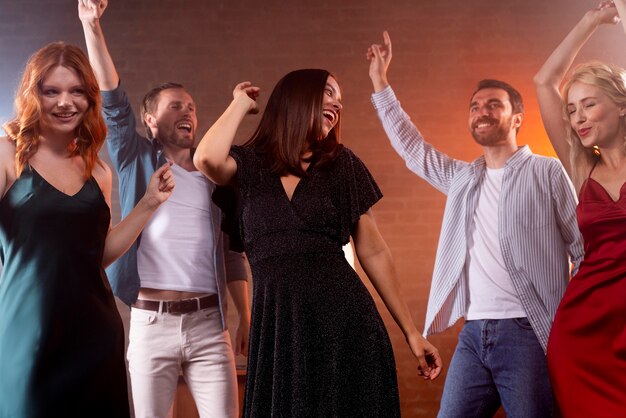 Smiley friends dancing close up