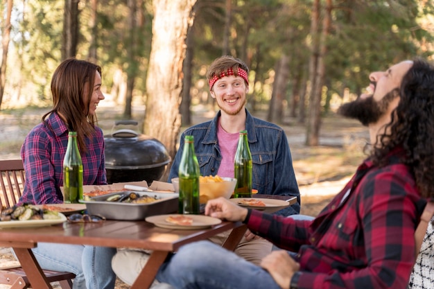 Smiley friends having a good time outdoors