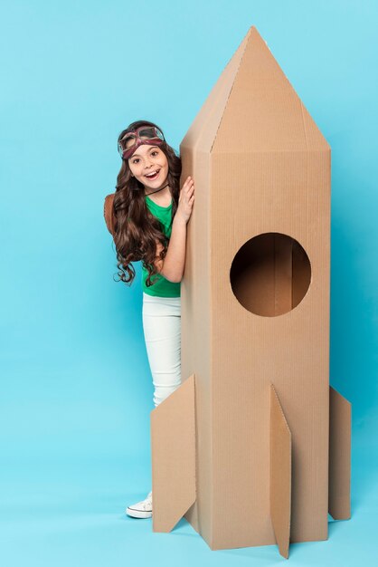 Smiley girl with cartoon airplane