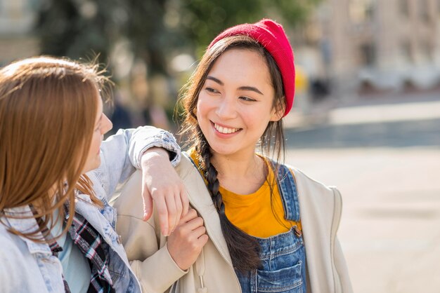 Smiley girlfriends together