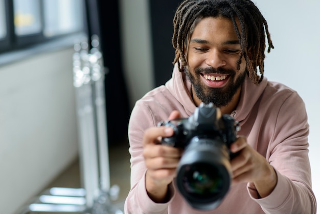 Smiley man looking at camera