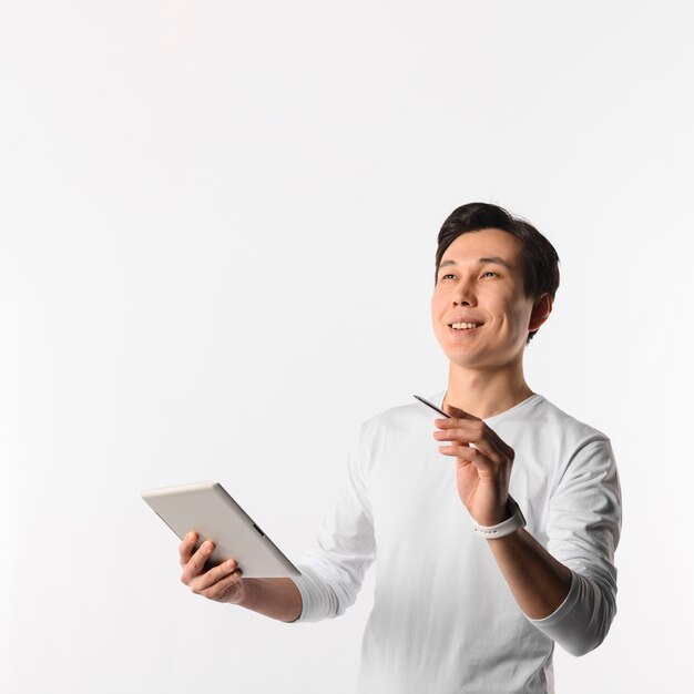 Smiley man with tablet