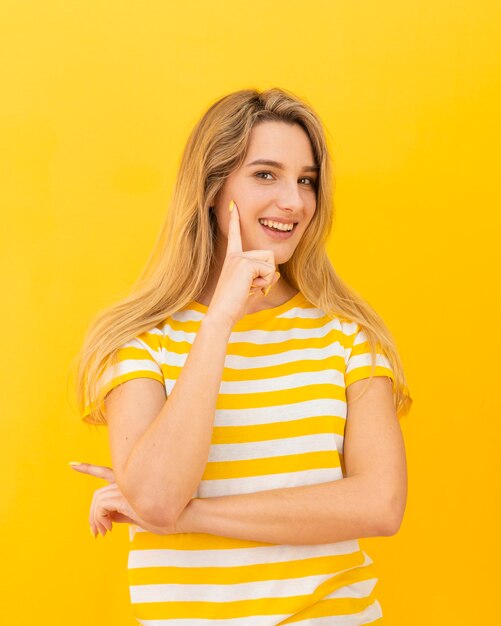 Smiley model posing indoors