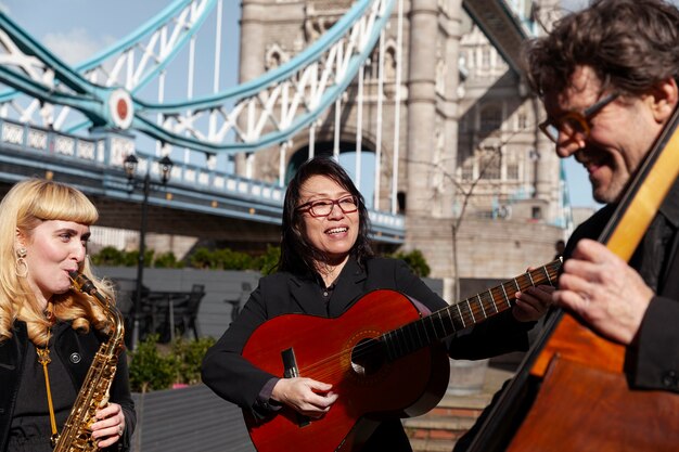 Smiley people making jazz music in uk