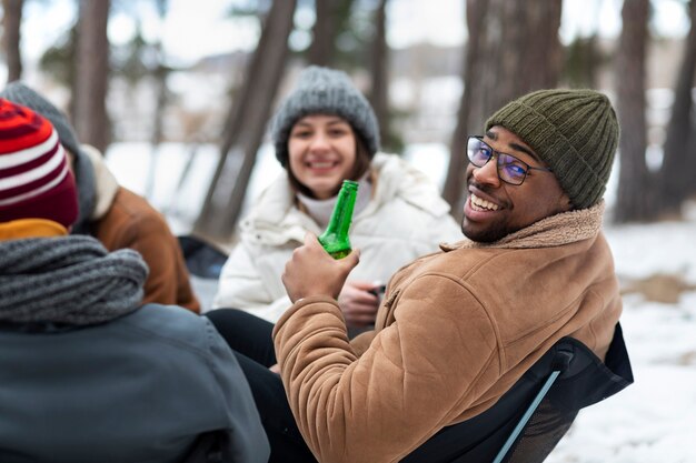 Smiley people in nature winter season