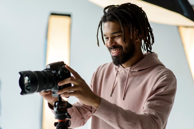 Smiley photographer working