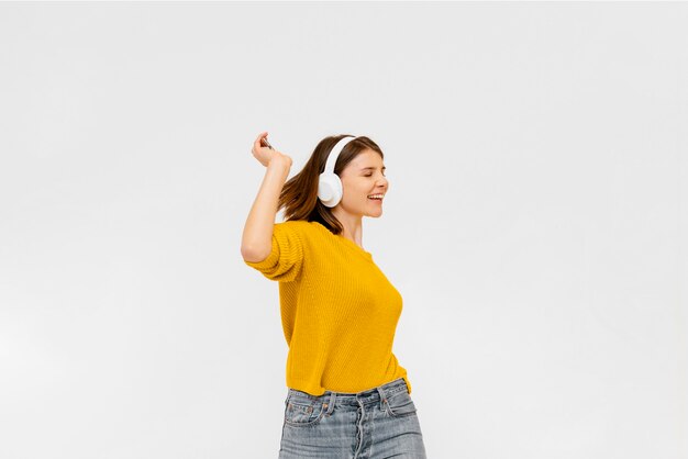 Smiley woman having fun at home