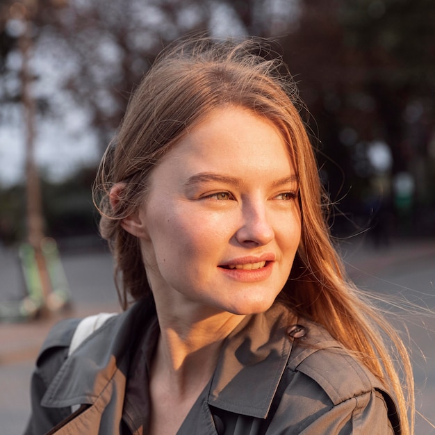 Free photo smiley woman outdoors in the city