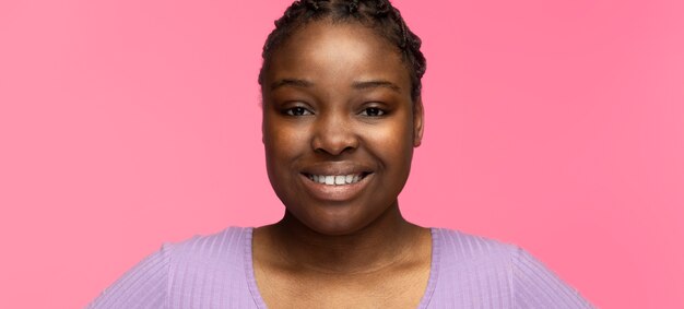 Smiley woman posing front view