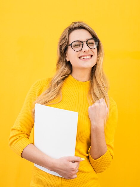 Smiley woman wearing glasses