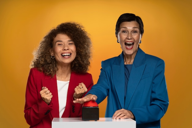 Smiley women at show front view