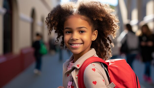 Smiling African girl cute and cheerful looking at camera generated by AI