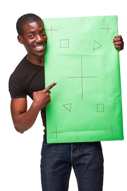 smiling african man as black businessman with green panel