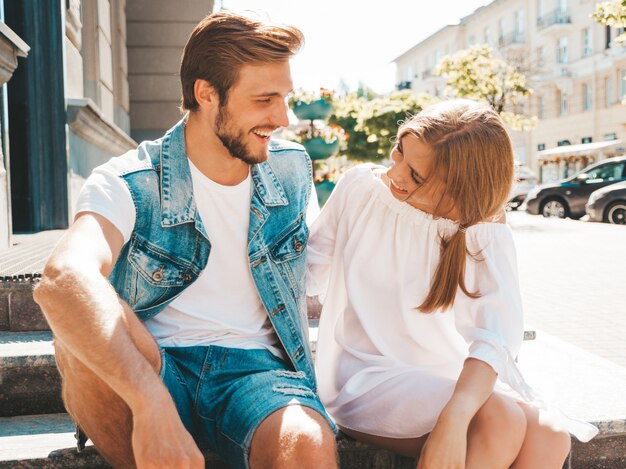 Smiling beautiful girl and her handsome boyfriend. 