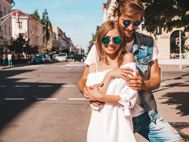 Smiling beautiful girl and her handsome boyfriend. 