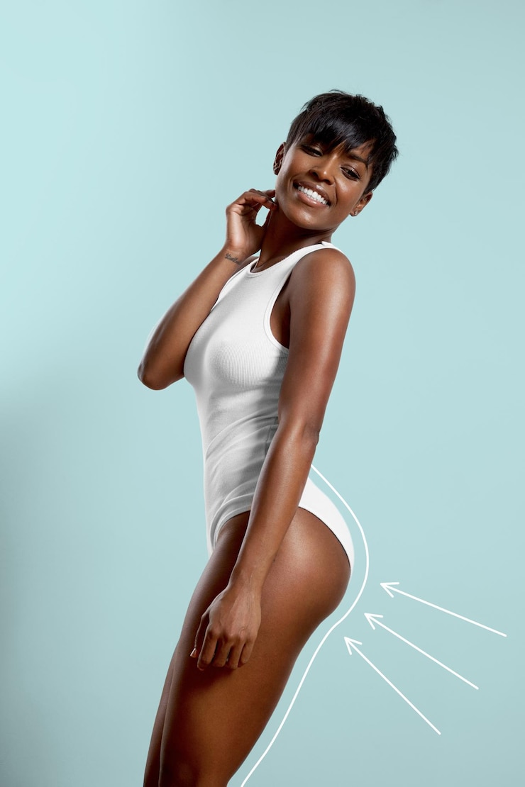 Free Photo smiling beauty black woman with body line draw