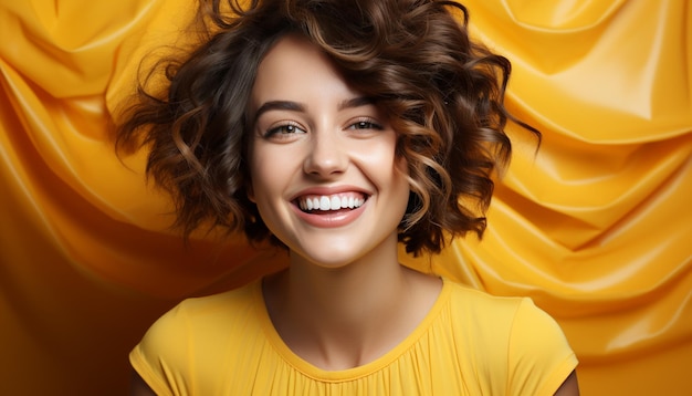 Free photo smiling beauty young adult cheerful happiness brown hair portrait generated by artificial intelligence