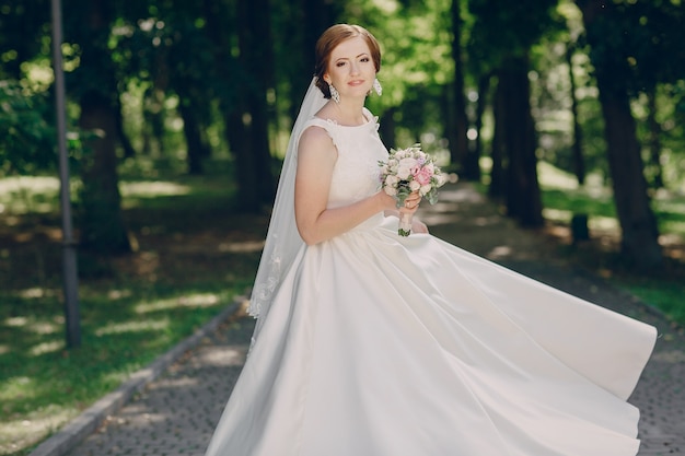 Smiling bride turning