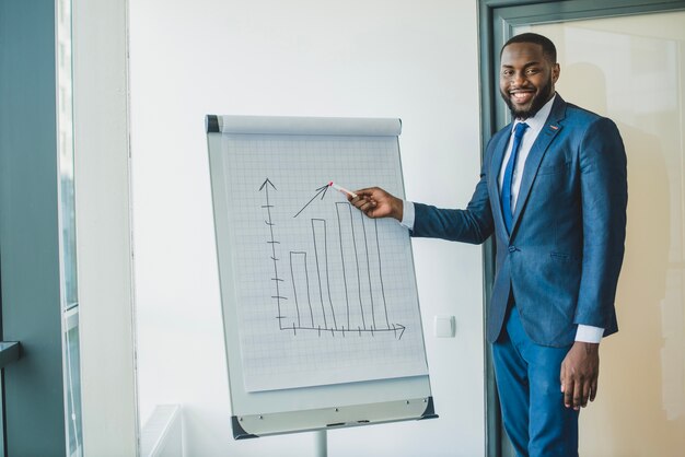 Smiling businessman showing chart