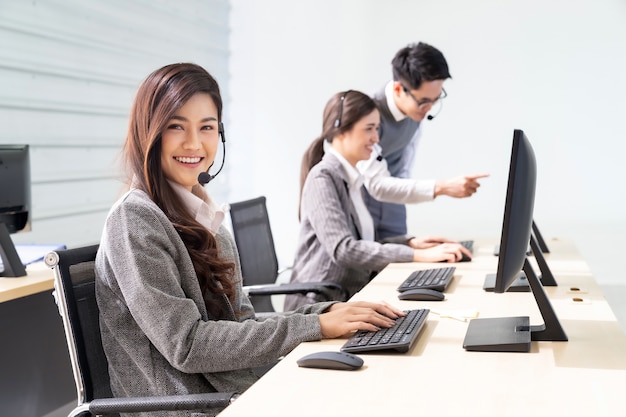 Smiling call center working