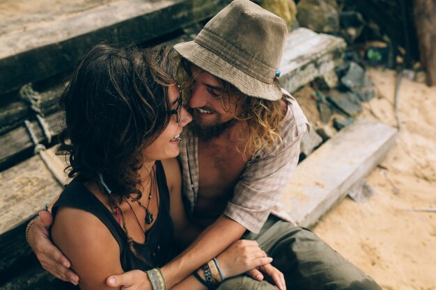 Smiling couple on bench