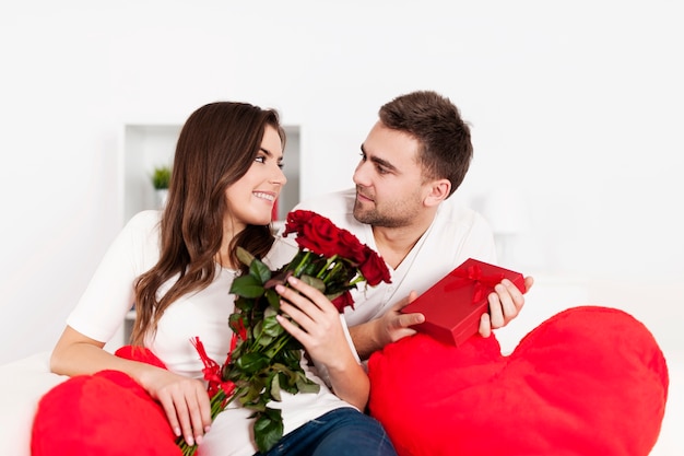 Smiling couple celebrating Valentine's day
