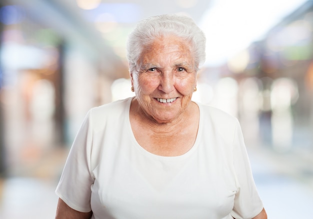 Smiling ederly woman in front