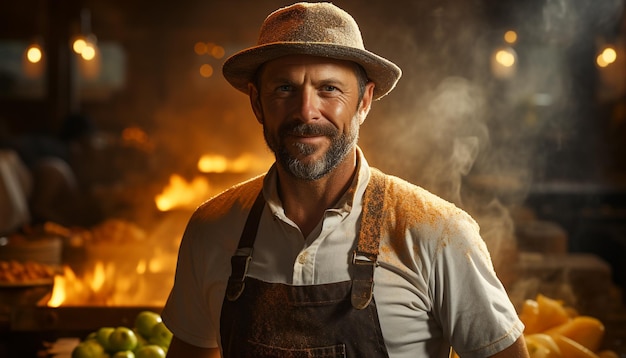 Foto gratuita un agricoltore sorridente all'aperto guardando la telecamera fiduciosa e felice generata dall'intelligenza artificiale