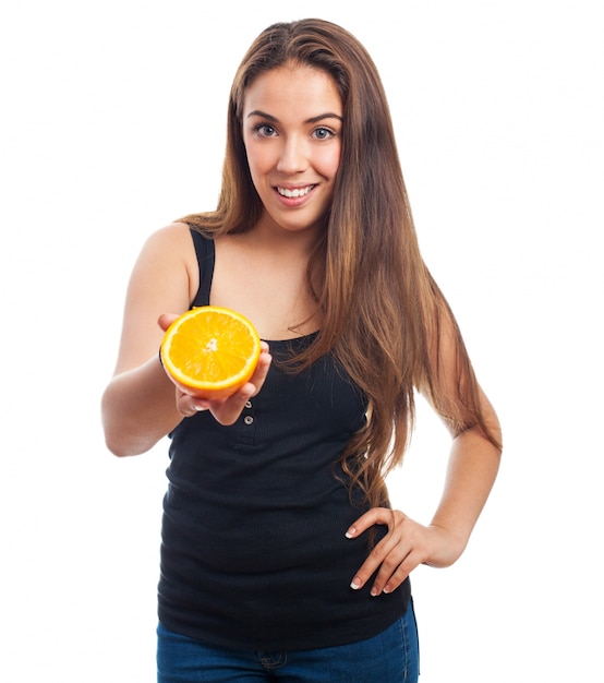 Smiling female giving treat