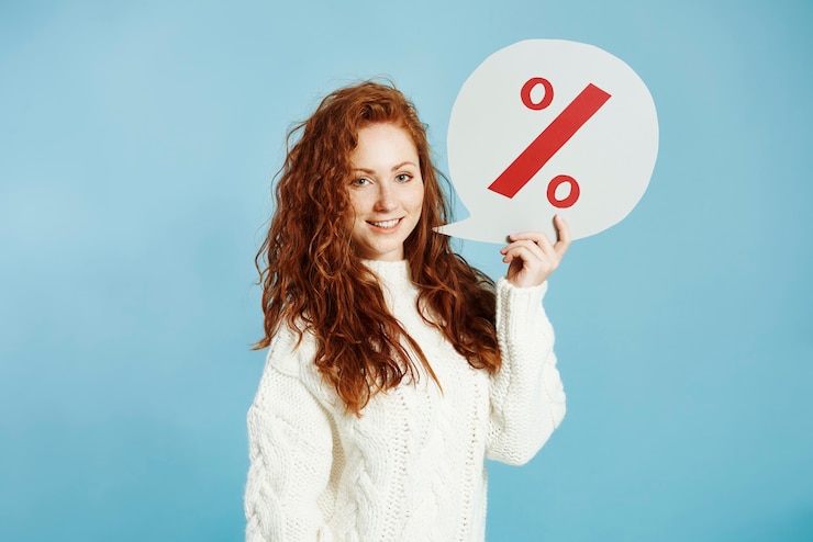 Free Photo smiling girl holding discount banner