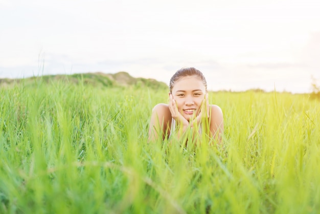Smiling girl posing outdoors