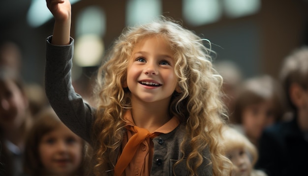 Foto gratuita ragazze sorridenti in classe che imparano felicemente godendosi insieme l'istruzione generata dall'intelligenza artificiale