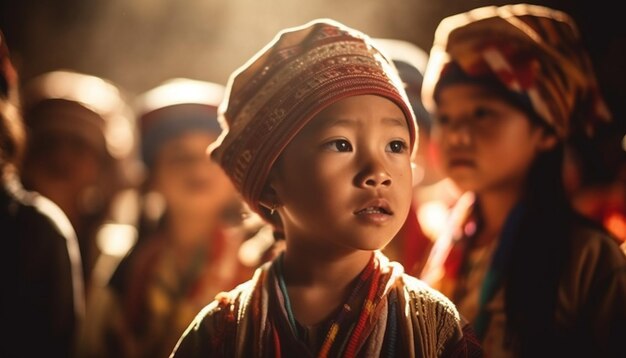 Smiling group of people celebrate traditional festival outdoors generated by AI