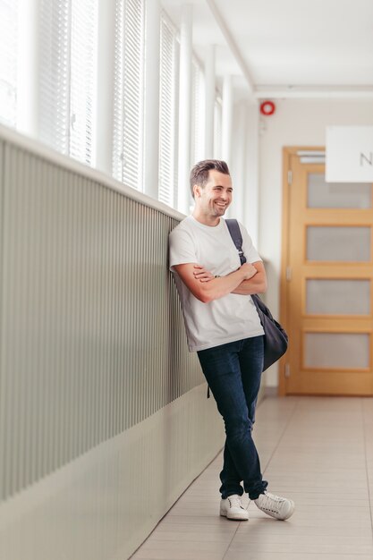 Smiling man in hall