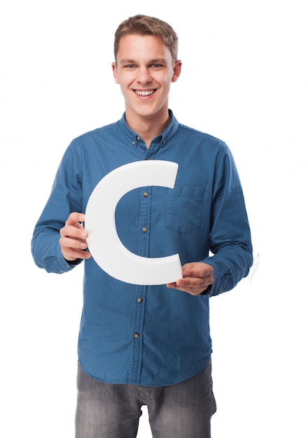 Smiling man with the letter "h"